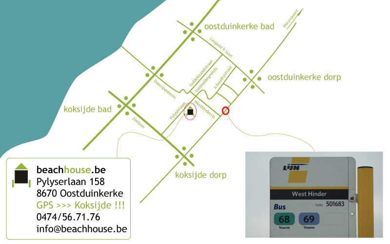plannetje bushalte westhinder naar b&b beachhouse
