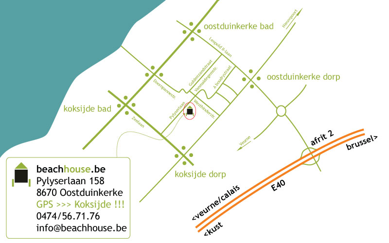 plannetje en wegbeschrijving naar b&b beachhouse oostduinkerke