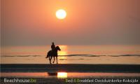zonsondergang, strandrit, paard